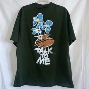 H&M ‘Talk To Me’ Green Floral Relaxed Fit Printed Tee, Size L
